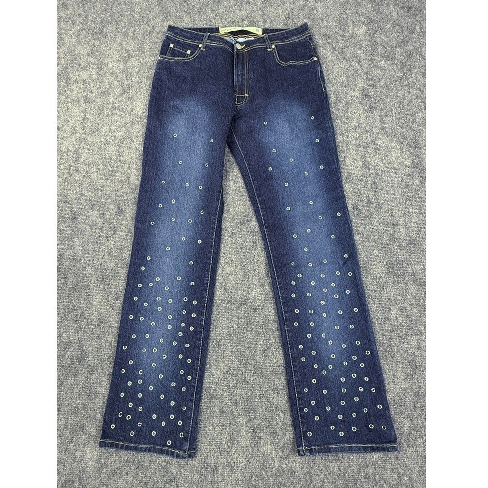 Azzure Denim Womens Dark Wash Grommet Eyelet Straight Leg Jeans Size 33 NWT